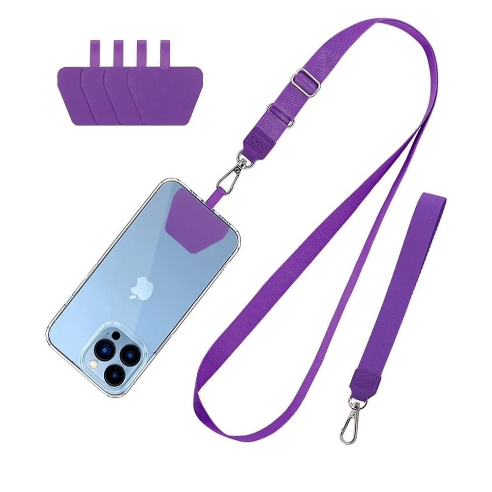 Phone Lanyard 2Pcs-1 Pcs Adjustable Neck Strap, 1 Pcs Wrist Strap, 4 Pads Purple